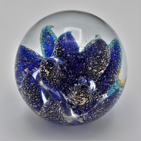 Vintage Cobalt Blue and Gold Flecks Paperweight - Picture 1 of 9